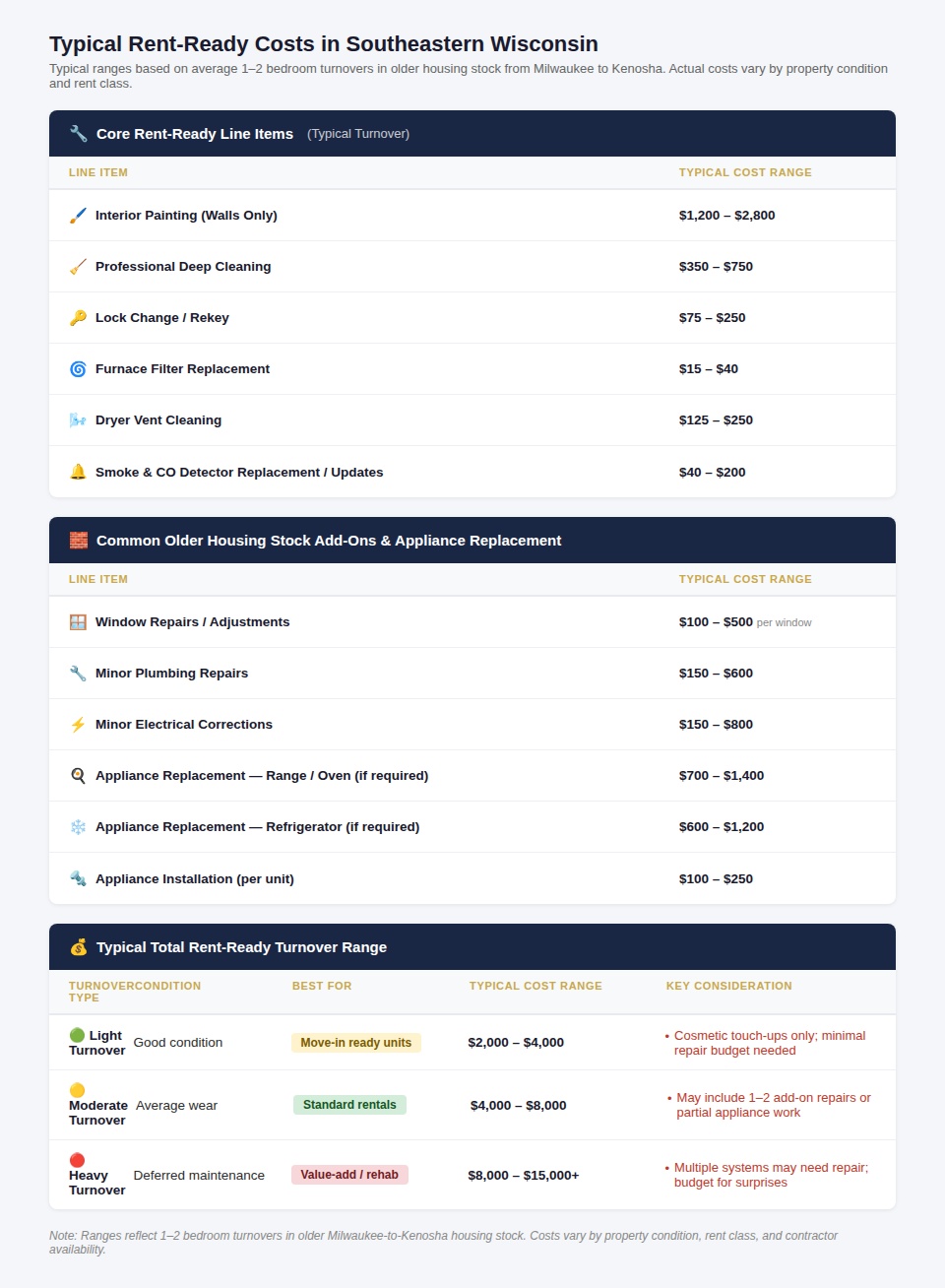 Rent-ready costs breakdown for Wisconsin rental properties