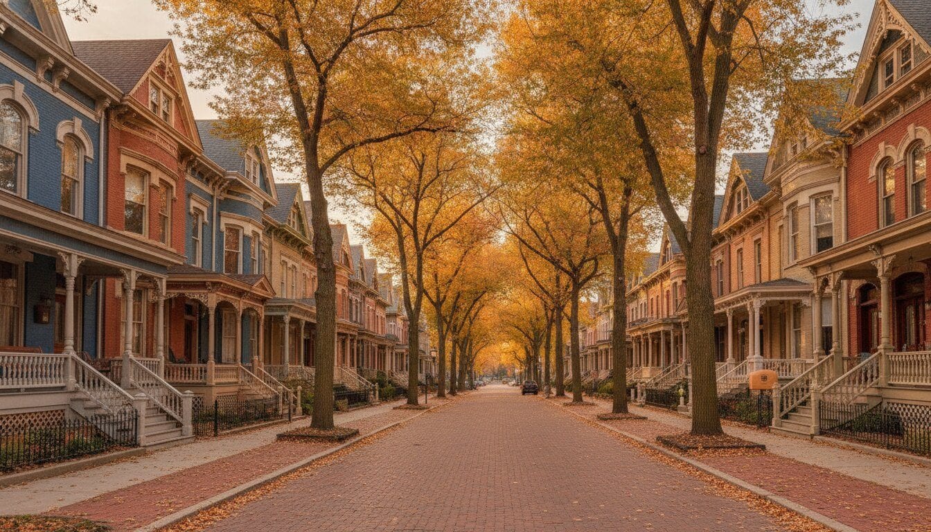 Restored Victorian homes in Milwaukee's Brewer's Hill neighborhood in autumn