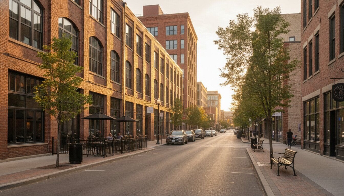 Historic Walker's Point lofts and duplexes near downtown Milwaukee in autumn
